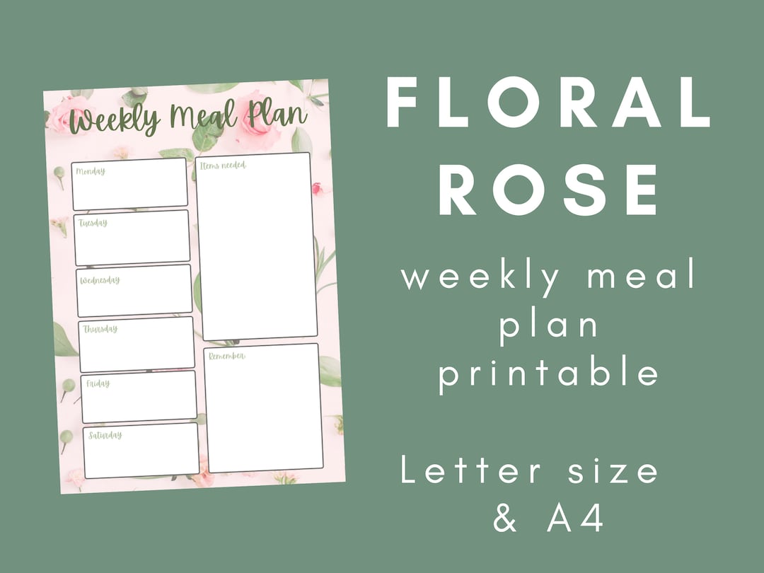 Floral Rose Weekly Meal Plan Printable Letter A4 Instant Download - Etsy