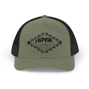 Hippie Cowboy Trucker Cap, Vintage Snapback Hat, Retro Baseball Cap, Bohemian Headwear, Festival Accessory