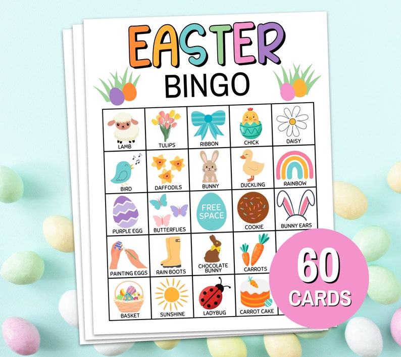 Easter Bingo Cards Printable Game, Easter Bingo Game Activity for Kids