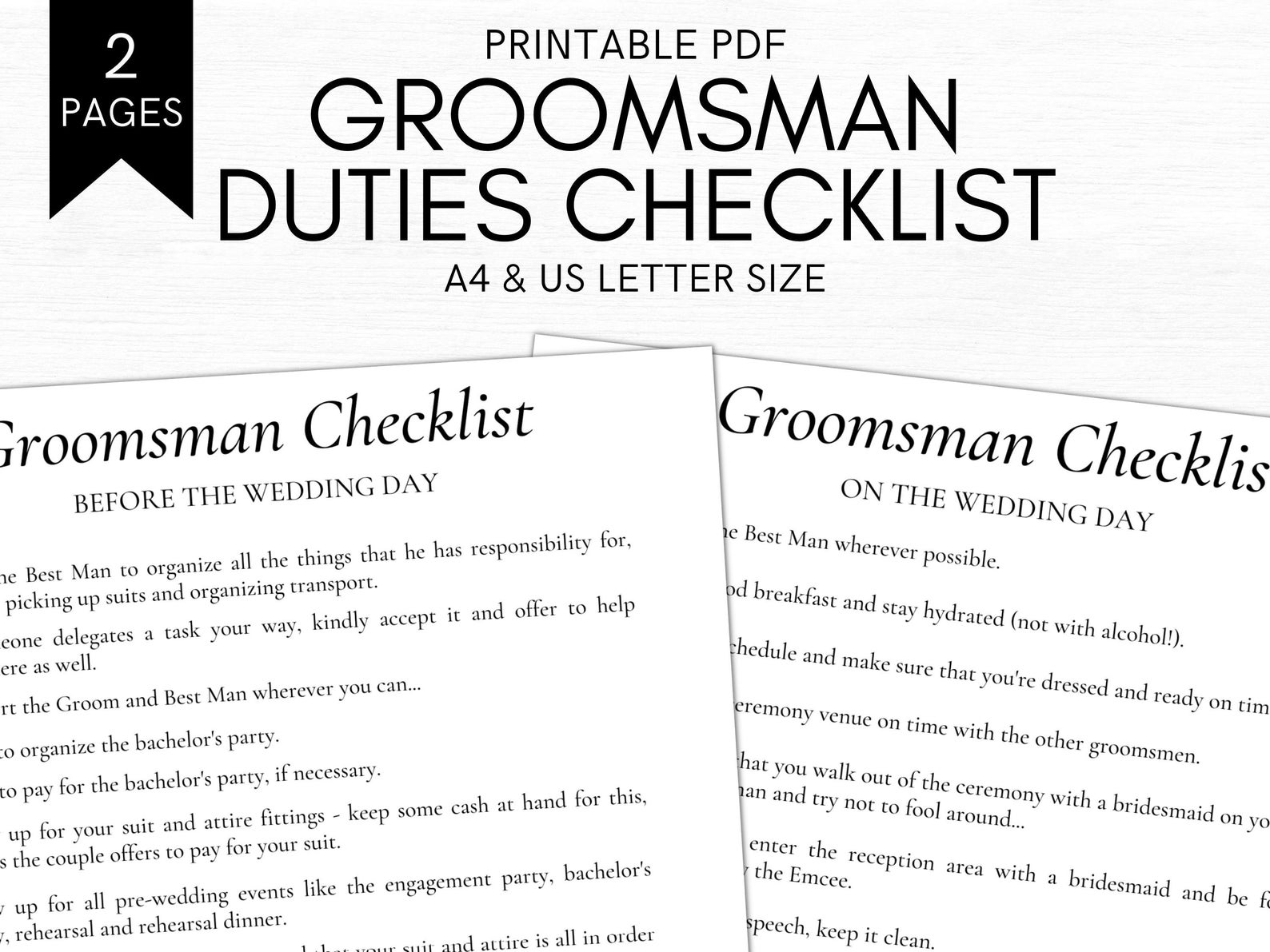 Groomsman Duties Checklist Printable Wedding Checklist Etsy