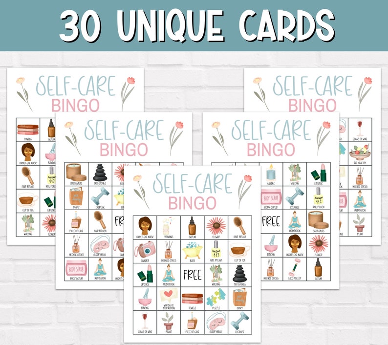 Self Care Bingo Cards, 30 Selfcare Bingo Game Printable, Girls Night ...