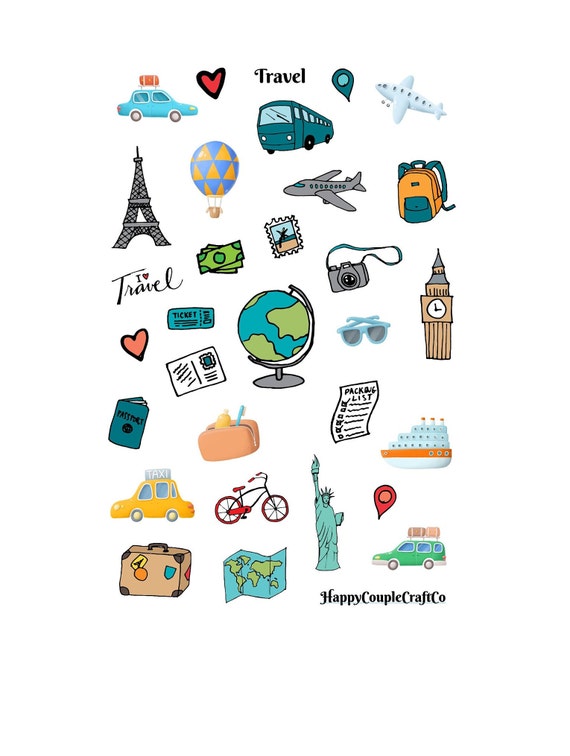 Travel Sticker Sheet, Road Trip Stickers, Vacation Stickers, Journal  Stickers, Scrapbook Stickers, Planner Stickers