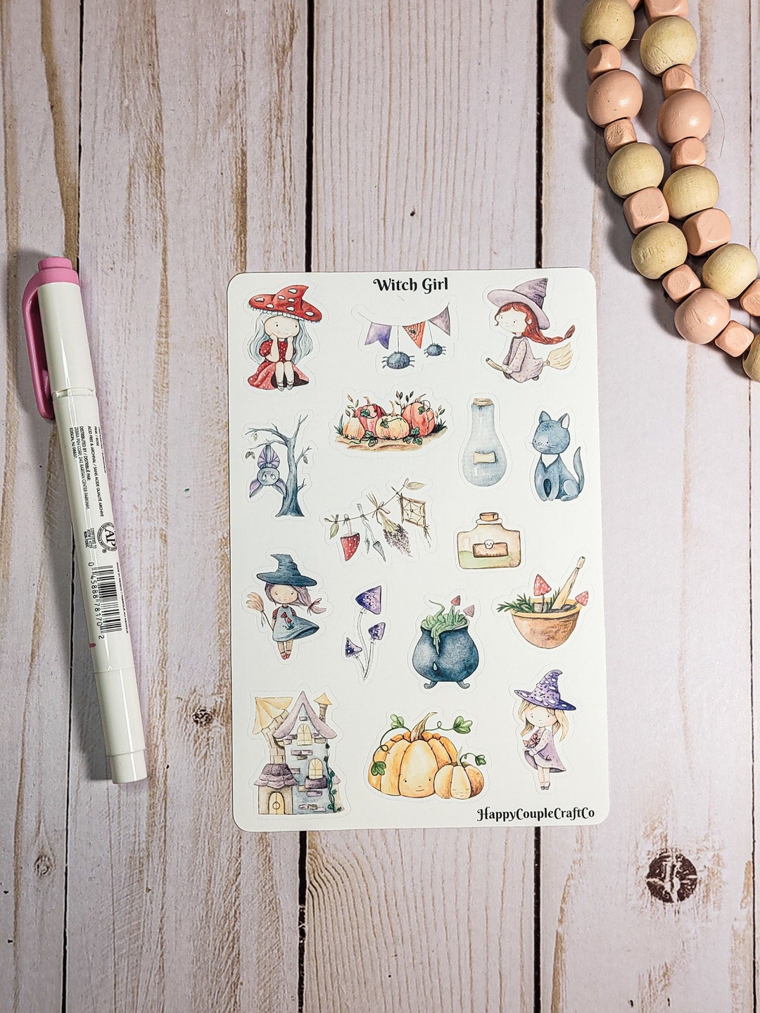 Witch Girl Sticker Sheet Little Witch Stickers Journal - Etsy