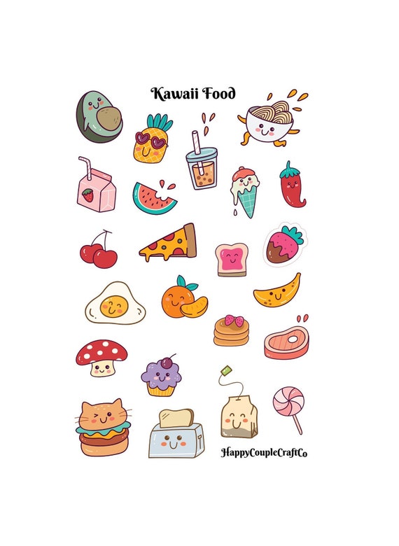 Kawaii Food Sticker Sheet, Cute Stickers, Colorful, Happy Faces, Journal  Stickers, Scrapbook Stickers, Planner Stickers 