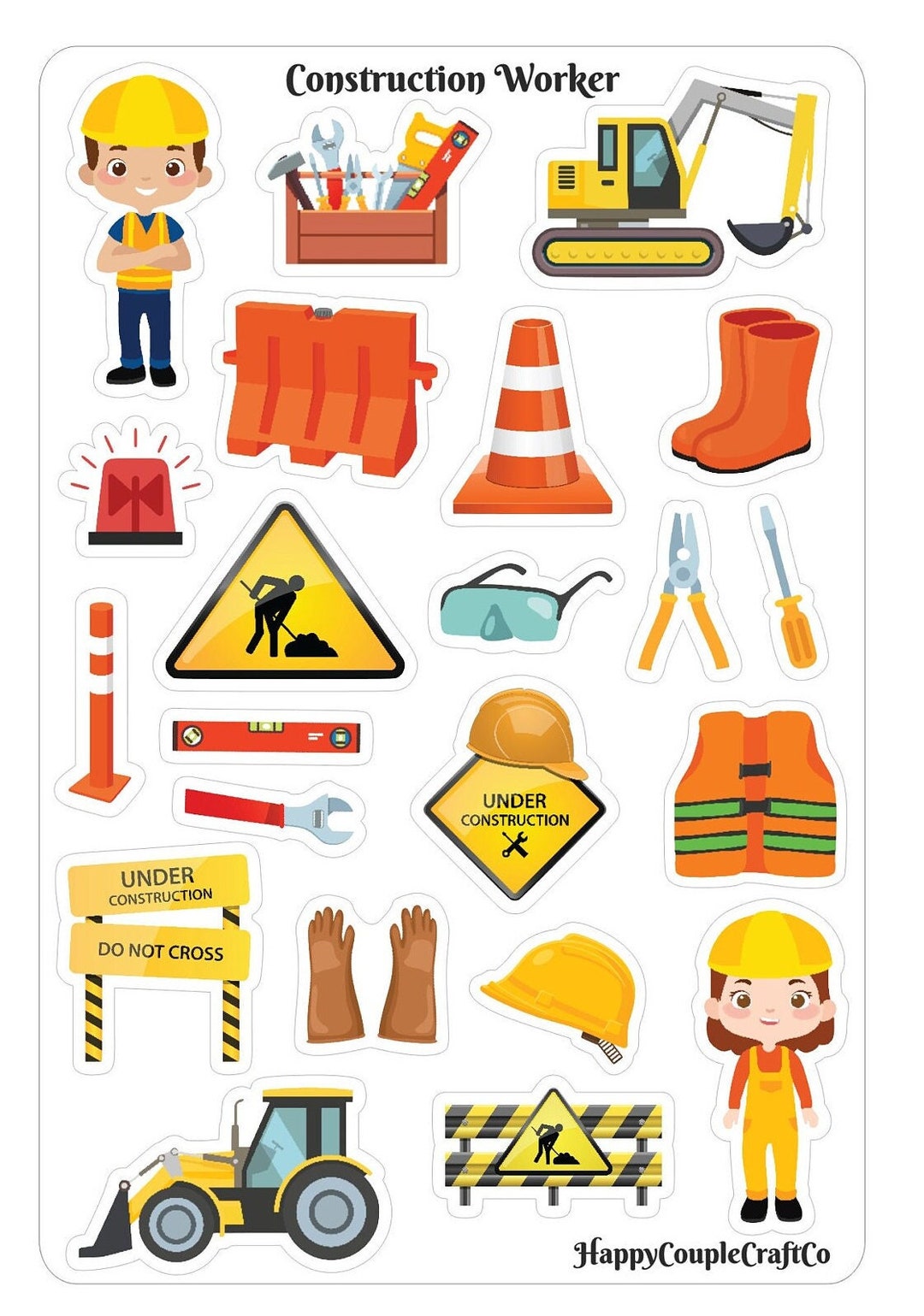 Construction Worker Sticker Sheet Construction Stickers Etsy