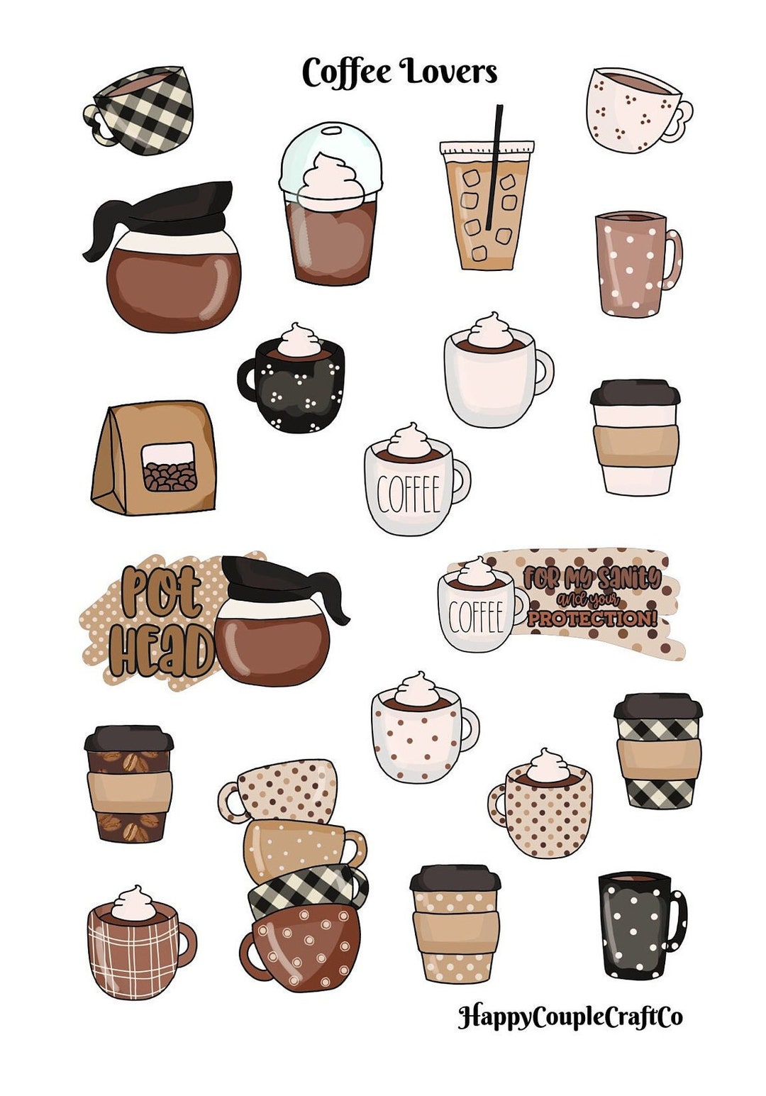 Coffee Lovers Sticker Sheet Coffee Stickers Coffee Cup Etsy
