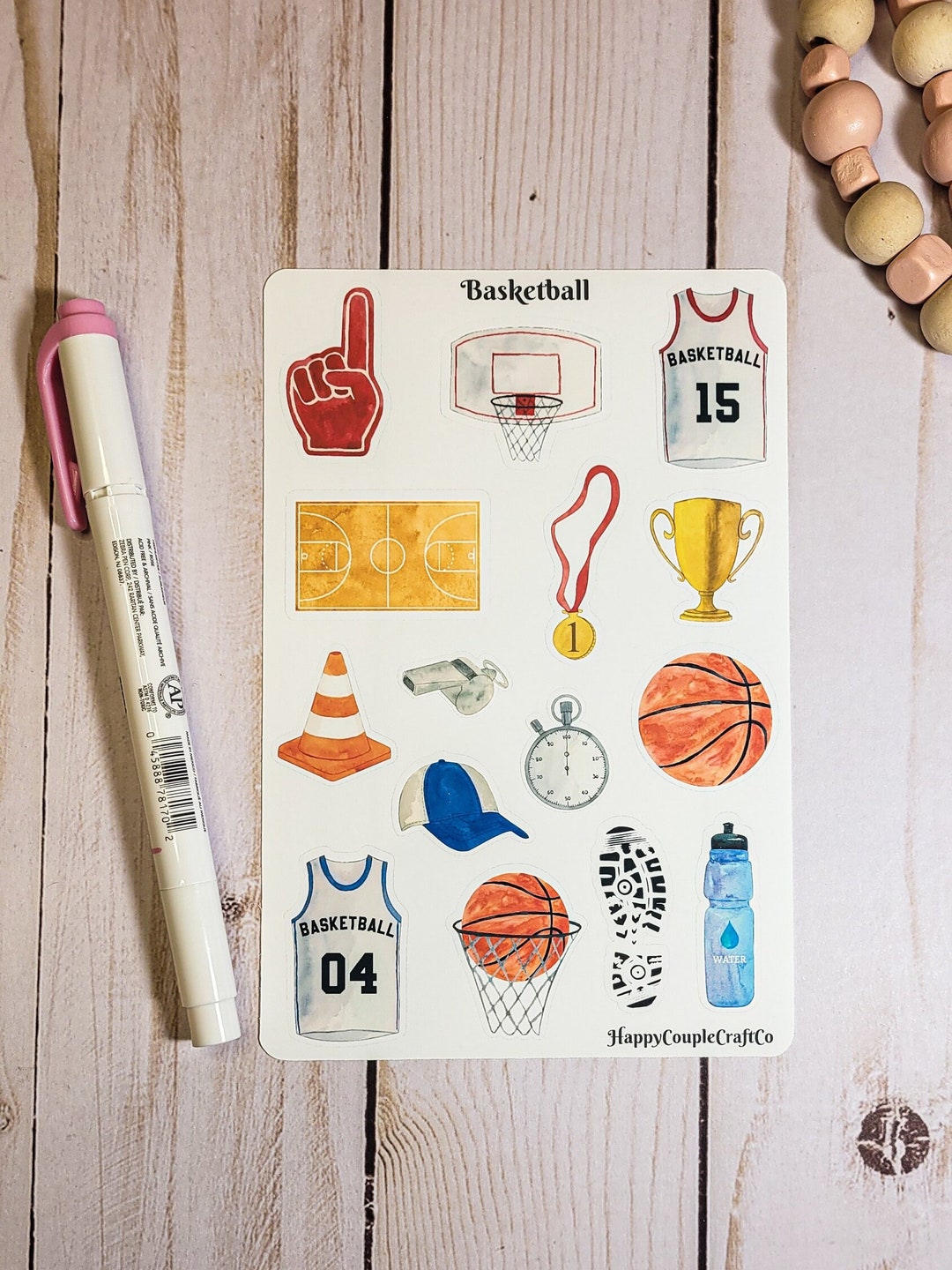 Basketball Sticker Sheet, Sports Athlete Stickers, Journal Stickers, Scrapbook Stickers, Planner