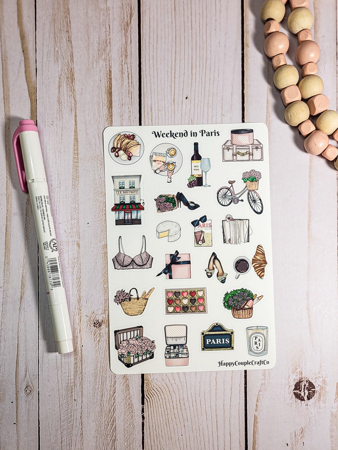 Weekend in Paris Sticker Sheet, French Style Stickers, Travel Stickers ...