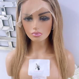 Honey blonde Ombré human hair Lace Closure Wig 24&#39; Inches 180 Density