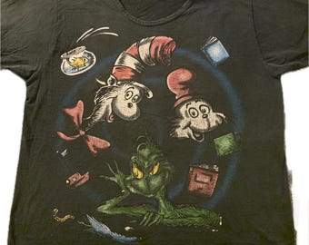 T-shirt Vintage Dr. Seuss Grinch 2001 – Noir Taille XL, Style Y2K, Occasion Très Bon état