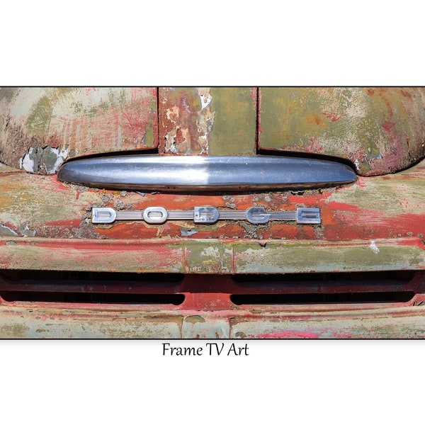 Dodge Truck Emblem Samsung Frame TV Art | Rusty Old Vintage Truck Photograph Digital Download Print