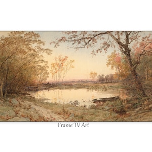 Autumn Samsung Frame TV Art | Vintage Landscape Painting with Pond and Trees | Digital Download Art Print