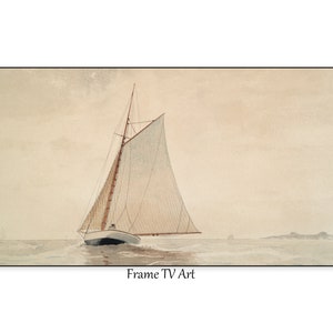 Sailboat Samsung Frame TV Art | Vintage Coastal Ocean Watercolor Painting Drawing | Digital Download Print