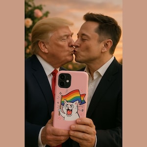 面白い怒った猫のプライドiPhone用電話ケース - LGBTQ+レインボーフラッグのピンクのカバーにミーム漫画猫が描かれ、クィアユーモアとカワイイ美学を表現
