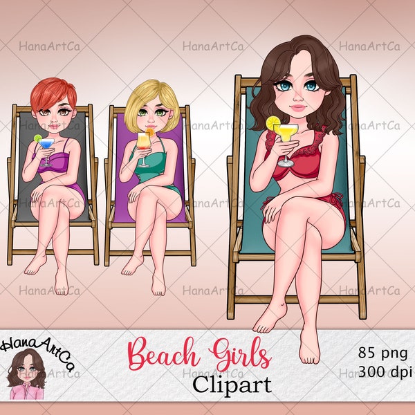 Beach girl clipart, Bikini clipart, Summer girls clipart, sitting clipart, Best friend clipart, chibi clipart, women clipart