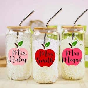 Custom Teacher Tumbler, Personalized Teacher Tumbler with Lid and Straw, Teacher Glass Tumbler, Teacher Appreciation Gifts, Iced Coffee Cup