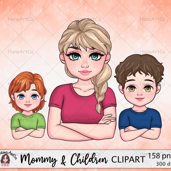 Happy Mother's day, Mom clipart, Mother and Daughter, Mother and Son, Children clipart, women clipart, Instant Download, PNG files