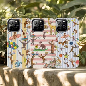 Curious Monkey Pattern iPhone Case with Playful Cartoon Design, Whimsical Animal Theme Phone Cover for Kids, Teens or Retro Gift Lovers