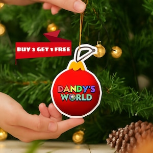 Personalized Name Christmas Ornament Dandy World Theme –  Customized Red Holiday Tree Decoration for Kids and Fans with Fun Cartoon Style
