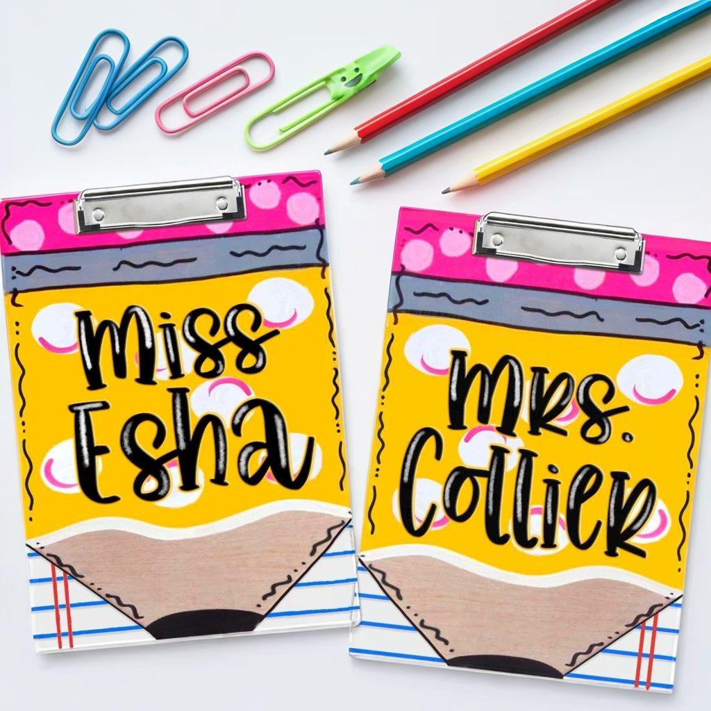 Personalized Teacher Appreciation Gift, Custom Pencil Teacher Acrylic Clipboard, Teacher Name Clipboard, End Of Year, Back to School Gift