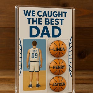 Bloque acrílico personalizado "Atrapamos al mejor papá del baloncesto" - Expositor personalizado para el Día del Padre con nombres de niños - Placa deportiva para papá
