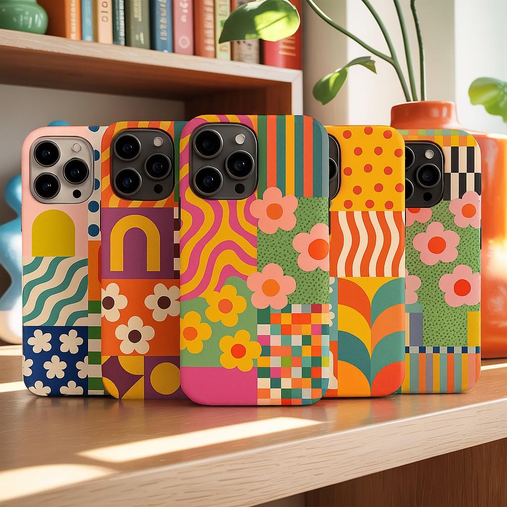 Funda floral retro de los años 70 para iPhone: Arte pop geométrico y moderno