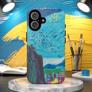 Abstract Starry Sky iPhone Case Inspired by Van Gogh – Colorful Artistic Night Landscape Phone Cover with Brushstroke Style Artwork