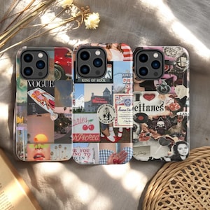 Ästhetische Collage iPhone Hülle mit Retro Pop Kultur Design, Y2K Grunge und Indie Vibe Handyhülle, trendiges Geschenk für Vintage Stil Liebhaber