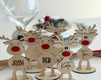 Personalised Reindeer Place Card Christmas Table Setting Freestanding Reindeer Christmas Decor Name Custom Engraved Place Setting Reindeer