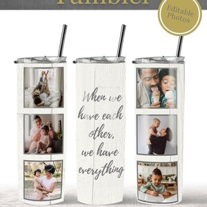 Plantilla de vaso de fotos Polaroid familiar, collage de fotos de sublimación PNG vaso delgado de 20 oz, envoltura de diseño digital