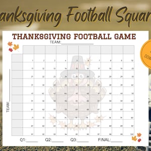 Thanksgiving Football Squares Game, Printable Football Squares, Thanksgiving Football Game, Football Squares Game, Thanksgiving Day Football