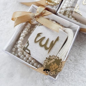 Personalized Velvet Mini Quran Pearl Tasbeeh Decorated Box Set, Islamic Party Favors, Wedding Gifts, Gift Box, Eid Gifts, Ramadan Gift