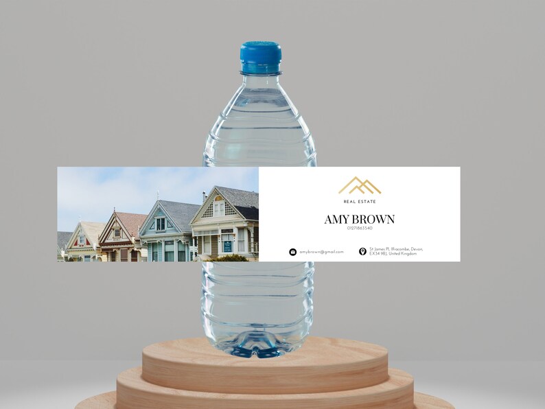 Real Estate Water Bottle Label, Bottle Label Template, Editable Bottle Label, Realtor Marketing