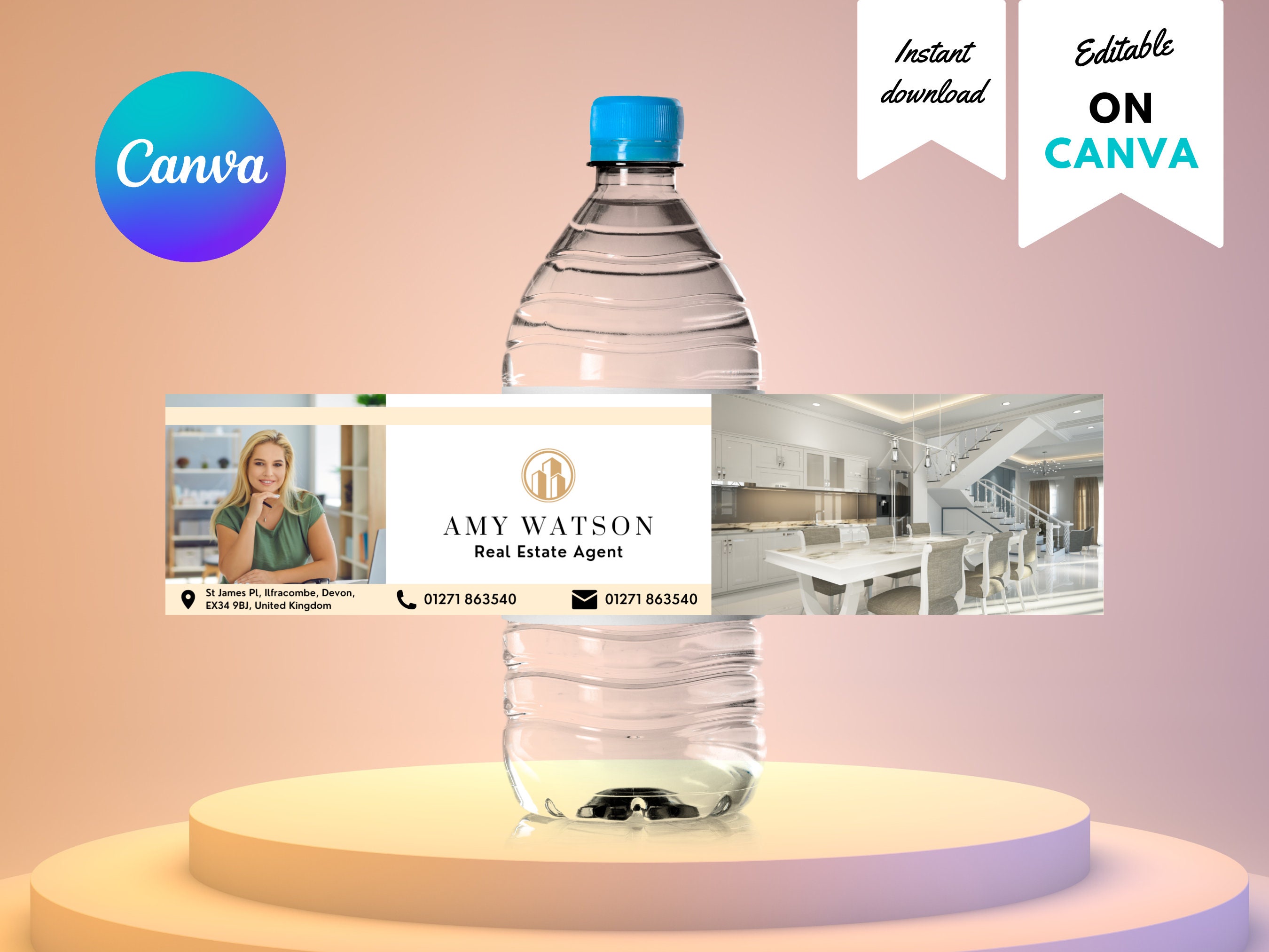 Property Label Sample Real Estate Water Bottle Label Template: Editable Realtor Marketing ...