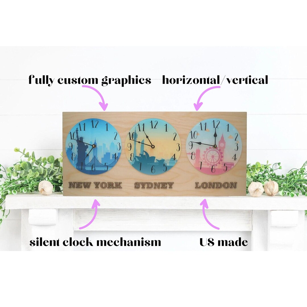 Exclusive Oversized Multitimezone Clock for Living Room Statement Clock Can Be Personalized