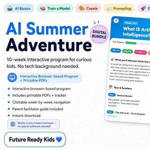 AI Summer Adventure Interactive Digital Bundle | 10-Week AI Literacy Program for Ages 8-11