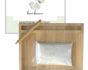 Montessori Sand Tray - Wooden Letter Tracing Sensory Bin with Card Holder