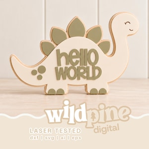 Hola Mundo SVG / Placa de Bebé Dinosaurio SVG / Anuncio de Nacimiento de Dinosaurio SVG / Descarga Digital / Descarga Digital Hola Mundo