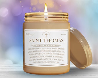 Saint Thomas "Doubting Thomas" Patron Saint of Architects Natural Soy Scented Candles, 9oz Catholic Gift For Home | Gift for Architects