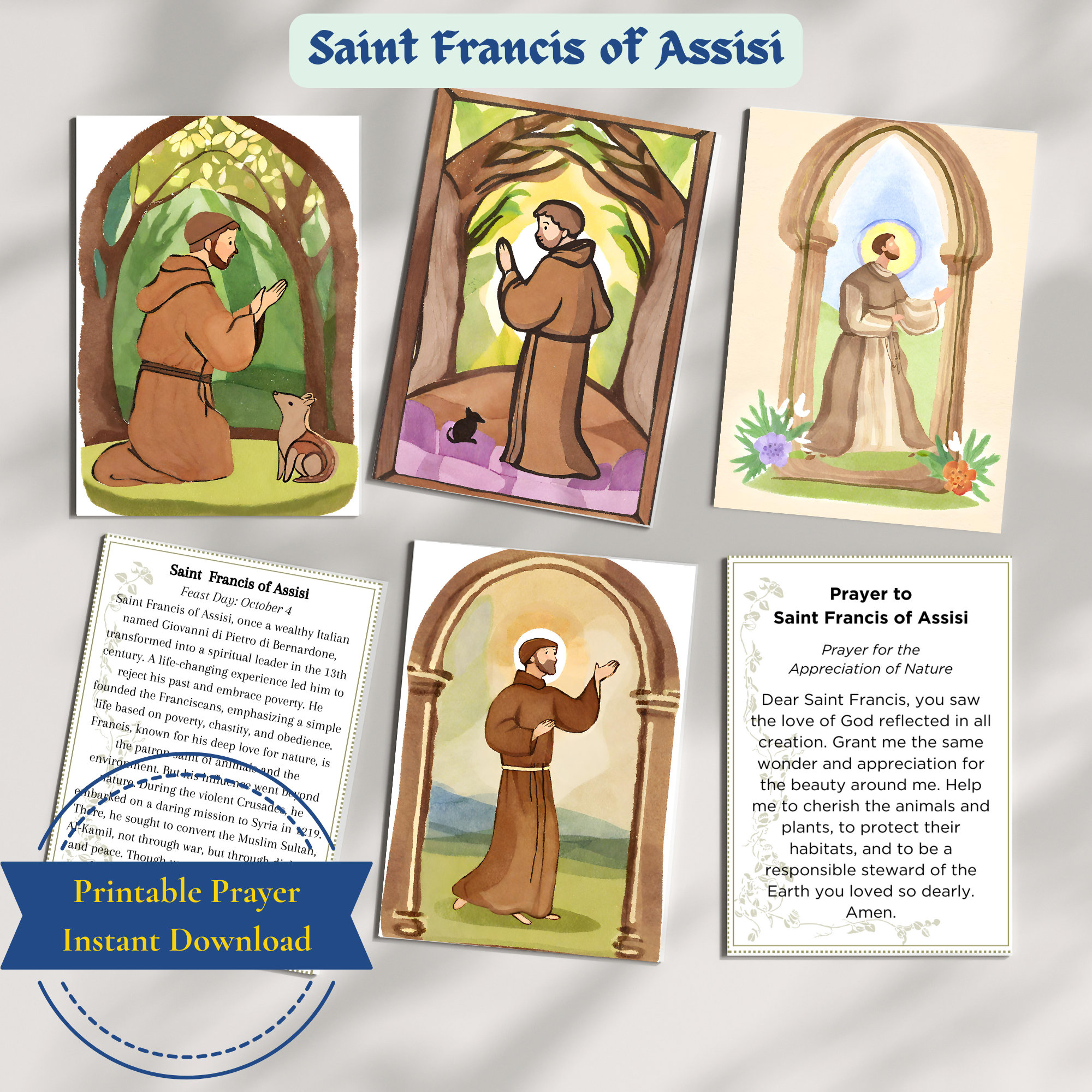 St. Francis of Assisi Printable Prayer Cards for Kids Traditional ...