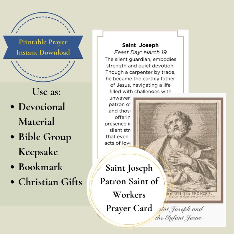 St Joseph Catholic Printable Prayer Card Set Printable Patron Saint of ...