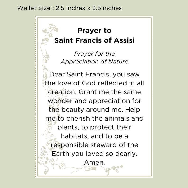 St Francis of Assisi Printable Prayer Cards for Kids Traditional