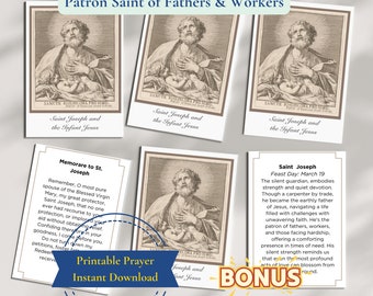 St Joseph Catholic Printable Prayer Card Set - Printable - Patron Saint of Workers, Fathers