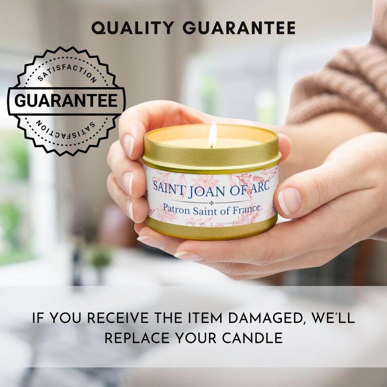 Travel Candle St Joan of Arc Patron Saint of France Scented Tin Prayer