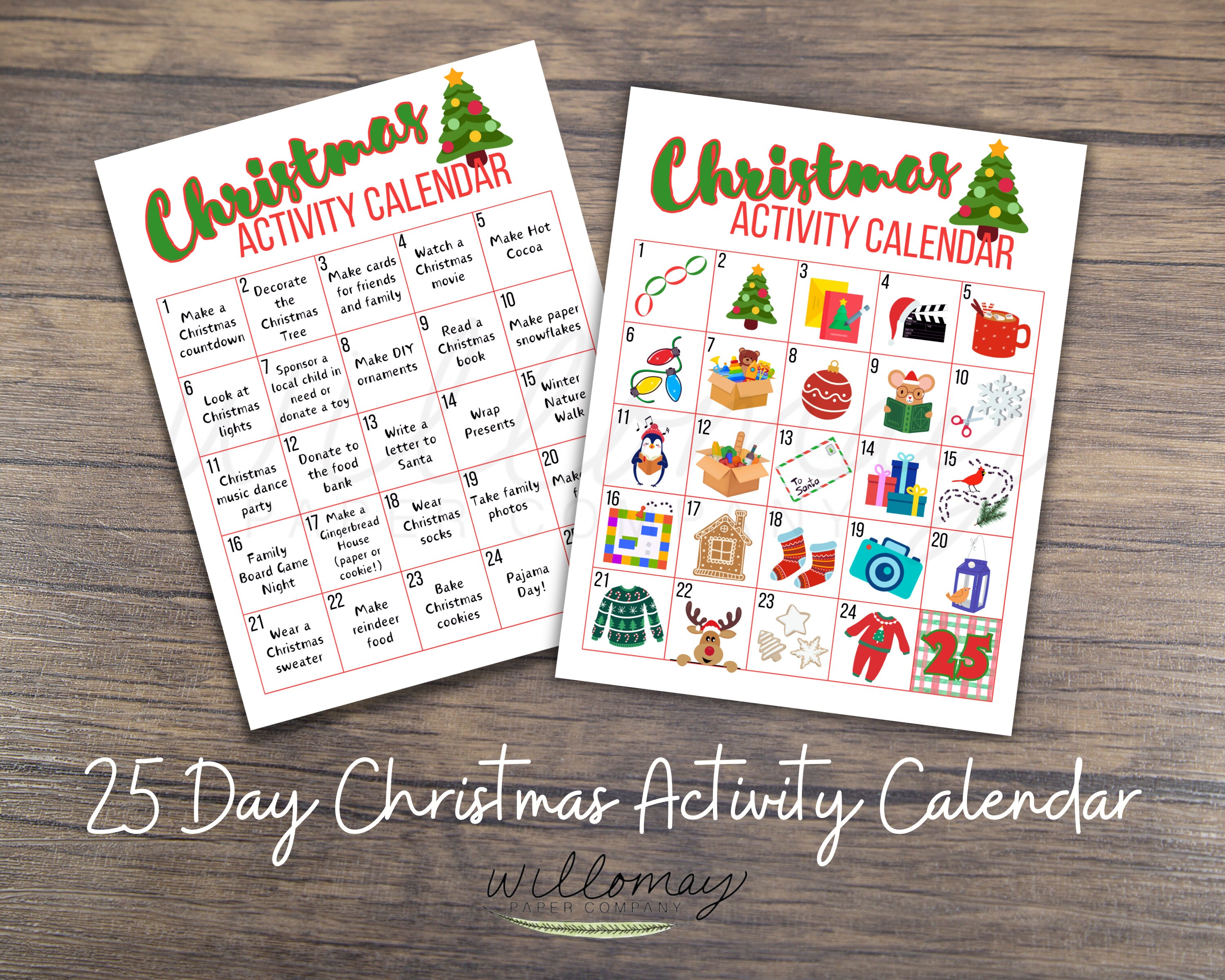 Christmas Activity Calendar Printable Etsy