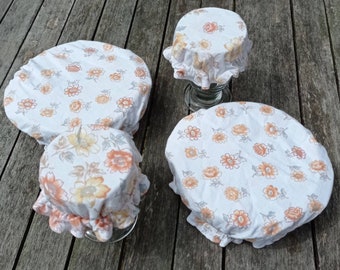 Lot de 4 charlottes alimentaires fait-main en tissu upcyclé | Blanc à fleurs