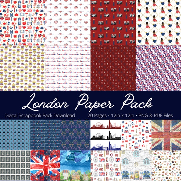 London Themed Digital Scrapbook Paper Pack