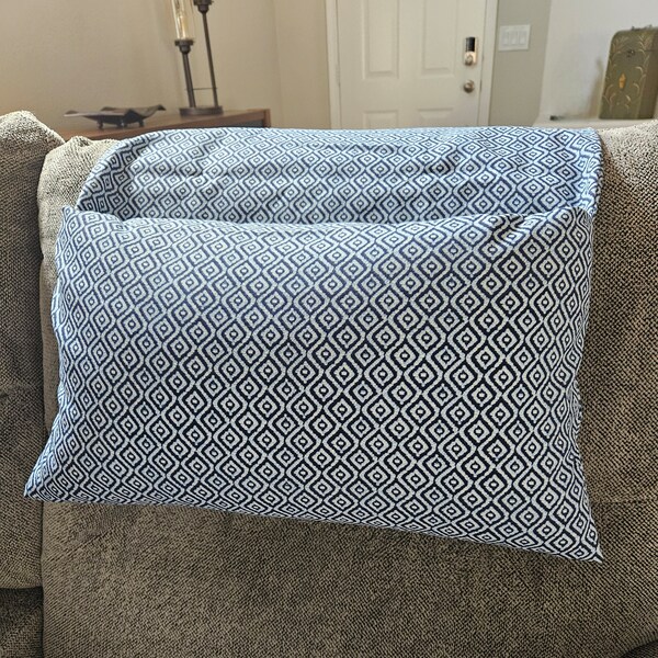 Blue Geometric  Design Recliner Neck And Head Pillow, Counterbalanced With 2 Weighted Pellet Bags**Works Best FABRIC RECLINER**
