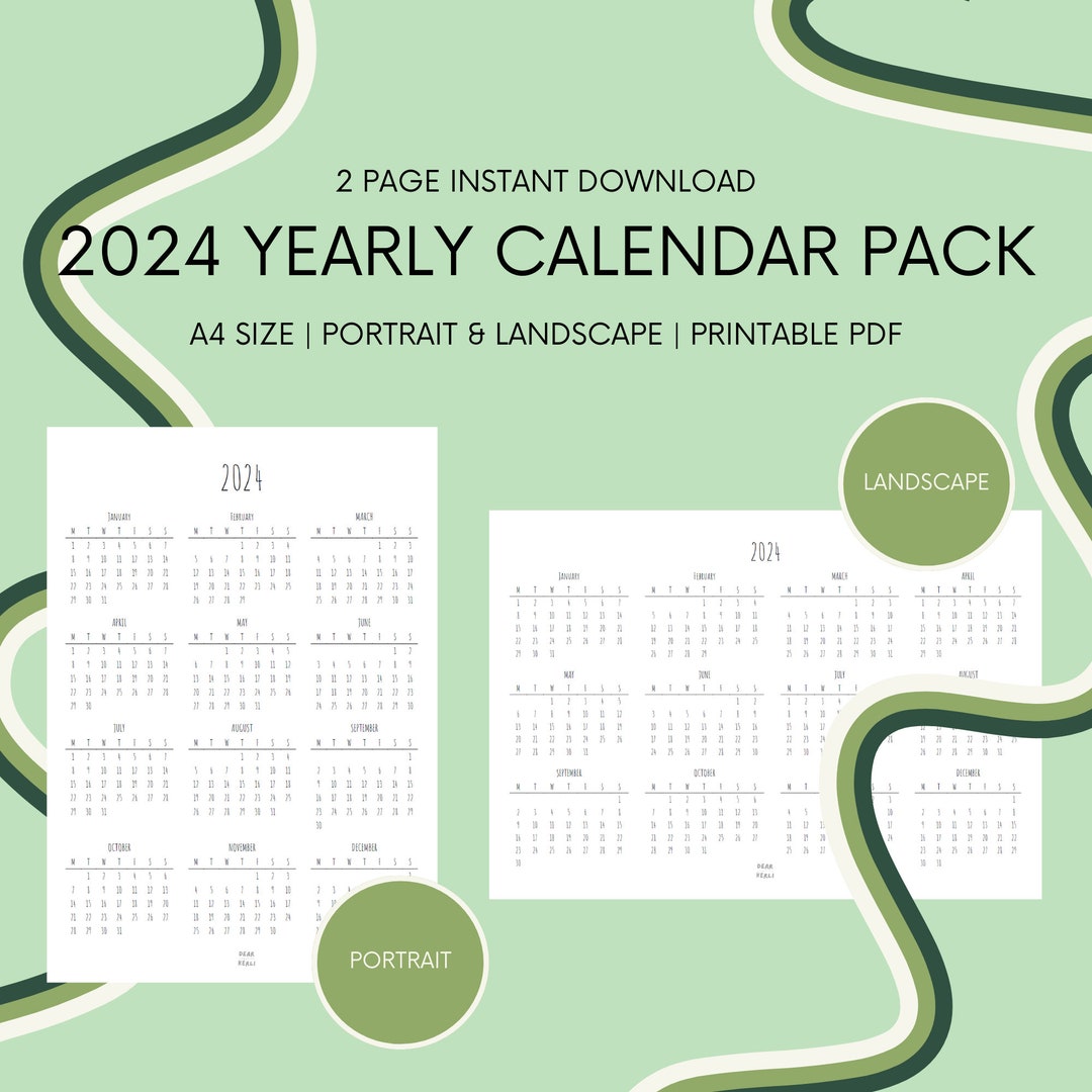 2024 Yearly Calendar Pack Simple Yearly Calendar Portrait Landscape