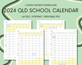 2024 Queensland Schoolkalender Term per semester Kalender Portret Schoolterm Kalender Queensland Schoolterm | Afdrukbare PDF | Directe download